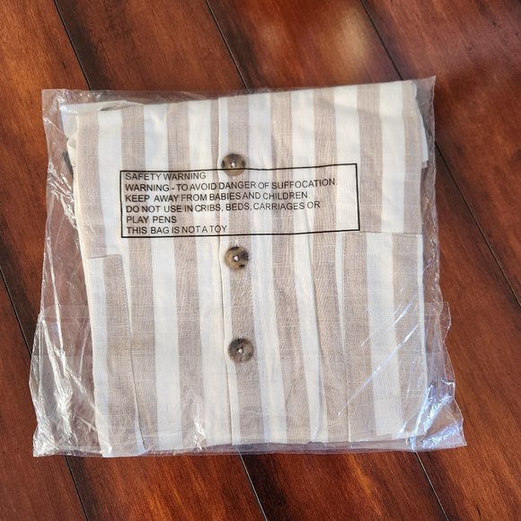 LULUs Tan & White Stripped Button Front Mini Dress (XS) |*SMOCK BACK 2 FIT BOOBS - Picture 7 of 7